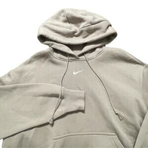 Nike Sweatshirt Center Swoosh Women Large Nude Pink Pullover Hoodie Fleece Lined